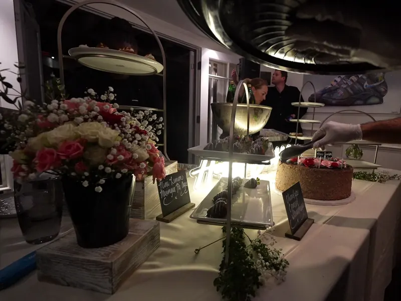 Floral-accented buffet station set for a Millbrae luncheon